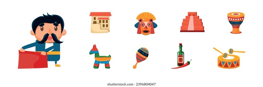 Bright Mexican Traditional Symbols and Attribute Vector Set