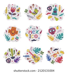 Bright Mexico Elements and Symbols Composition Vector Set