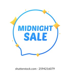 Bright midnight sale speech bubble with shining stars on white background. Vector icon
