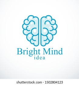 Bright Mind vector logo or icon with human anatomical brain. Thinking and brainstorming concept.