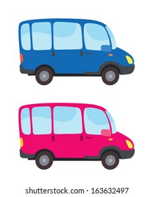 bright mini bus car in cartoon style vector
