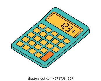 Eine helle minimale Vektorgrafik eines Taschenrechners mit numerischer Anzeige, ideal für Bildung, Finanzen, Mathematik, Bürodesign und digitale Ressourcen.