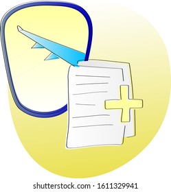Bright and minimalist illustration showing a pile of documents required for a flight