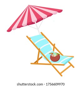 Bright, minimalist vector images, objects that capture the spirit of summer, summertime, summer colors: flamingo inflatables, ice cream, fruits, sunglasses, tropical leaves, cocktails. Design concept