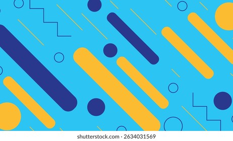 Bright and minimalistic abstract artwork with geometric shapes and outlines in blue and yellow.
