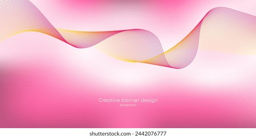 Bright minimalistic background with thin waves. Design element from harmonious moving lines. Modern white pink gradient smooth wave line. Futuristic technology concept. Vector illustration