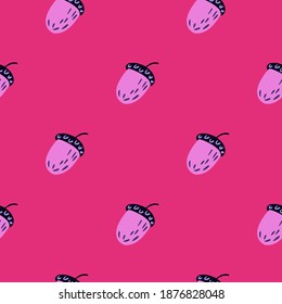 Bright minimalistic seamless pattern with chesnut simple ornament. Pink palette forest backdrop. Designed for fabric design, textile print, wrapping, cover. Vector illustration.