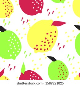 Bright minimalistic seamless pattern with lemons on white background.