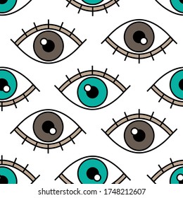 Bright minimalistic seamless vector pattern. Stylish simple image of the eyes. Suitable for clothing, fabrics, packaging and lanterns on the website. Children's. Original in style of comics. EPS 10