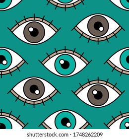 Bright minimalistic seamless vector pattern. Stylish simple image of the eyes. Suitable for clothing, fabrics, packaging and lanterns on the website. Children's. Original in style of comics. EPS 10