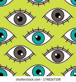 Bright minimalistic seamless vector pattern. Stylish simple image of the eyes. Suitable for clothing, fabrics, packaging and lanterns on the website. Children's. Original in style of comics. EPS 10