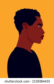 Bright minimalistic side view portrait of an African American young guy. Avatar for social networks