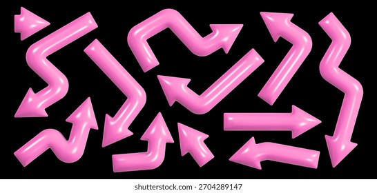 Flechas 3D modernas brillantes en varias Formas que sugieren movimiento y dirección sobre un fondo en blanco