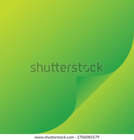 A bright and modern abstract background featuring a smooth green-to-yellow gradient with a curled page corner effect. The soft shading, clean curves, and vivid colors create a fresh and minimal design