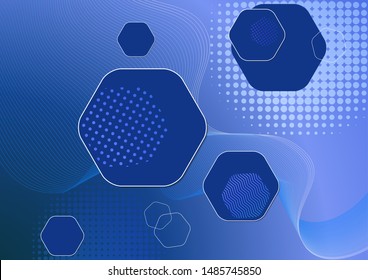 Bright modern abstract background of hexagons, dots and wave lines. Business template for brochure, cover, banner, flyer. Vector illustration for your design.