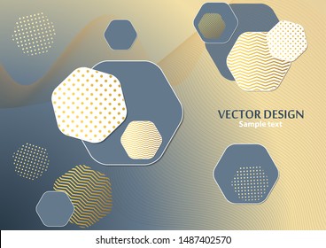 Bright modern abstract background of hexagons, dots and wave lines. Business template for brochure, cover, banner, flyer. Vector illustration for your design.