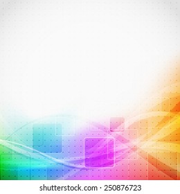 Bright modern abstract square tile background dotted with colorful mesh light. Vector illustration