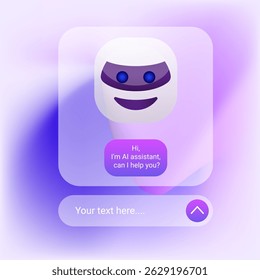 Conceito de interface de bate-papo assistente de IA brilhante e moderno com um avatar robô amigável e uma janela de bate-papo mínima