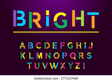 Bright Modern Alphabet Font. Capital letter color on a dark background. Typography urban style fonts for technology, digital, movie logo design. vector illustration