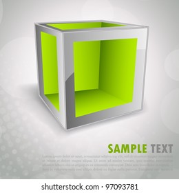 Bright modern background with green 3d cube