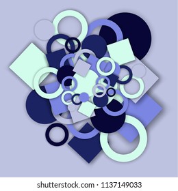 bright modern background, multicolored rings, circles, squares