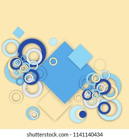 bright modern background, multicolored rings, circles, squares