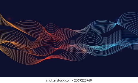 Bright modern banner. Disco, multicolored waves. Audio, music, party. Graphic elements for nightclub websites. Place share news, wave. Information classification. Cartoon flat vector illustration