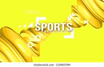 Bright modern dynamic geometric sports background bright yellow with a twisted spiral poster for playing football basketball or croquet. Vector illustration