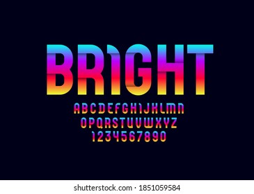 Bright modern high font, condensed alphabet, uppercase Latin letters from A to Z and Arab numbers from 0 to 9 for you designs, vector illustration 10EPS