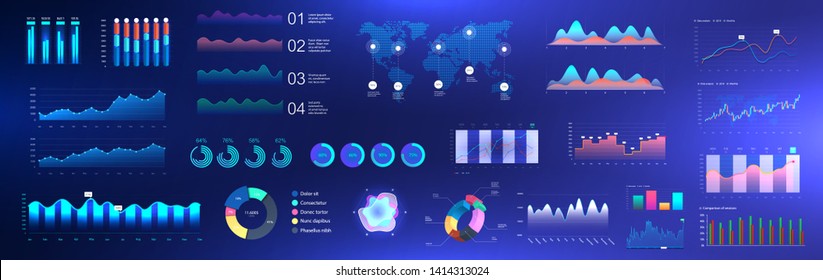 Bright modern infographic vector. Collection templates with data and charts, statistics graphs and finance analysis. Business infographic template set and graphic information visualization data. 