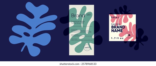 Bright and modern label design with fluid organic shapes and bold typography. Perfect for cosmetics and premium products.