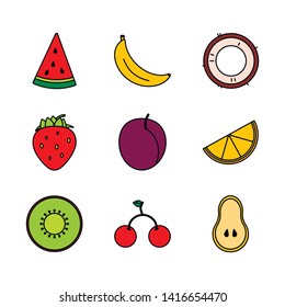 Bright modern line art fruits, great design for any purposes. Organic healthy food. Summer color. Isolated.