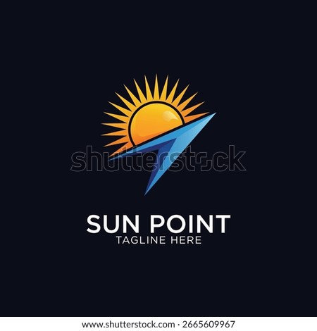 Bright and modern logo with a sun point design, symbolizing solar energy, renewable resources, and environmental sustainability. Ideal for eco-friendly brands, energy companies, and outdoor services.