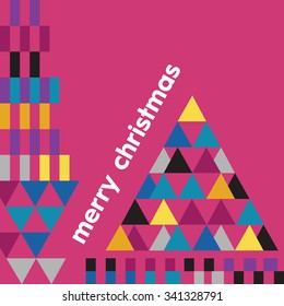 Bright and modern Merry Christmas design. Geometric shapes. Abstract Christmas tree.