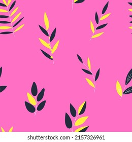 Bright modern ornament with decorative leaves. Contrast vector seamless pattern for print