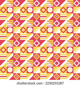 Bright and modern pattern in Bauhaus style. Seamless pattern. Colorful geometric shapes - circles, triangles and squares. Vector illustration in modern style. Creative cover for magazine, posters