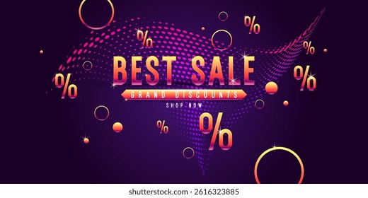 A bright modern poster to draw attention to the sale of goods. A beautiful poster to advertise a store or website. Discounts on products and services. Concise and stylish design