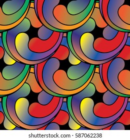Bright modern seamless pattern.  Abstract background wallpaper illustration with  3d  tiled circles waves and elegant golden ornaments.Vector  texture for fabric, textile, wrapping,  curtain.