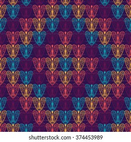 Bright modern seamless pattern with beautiful colorful doodles butterflies in vector. Abstract texture background of hand drawn outline night butterflies, moth, fly