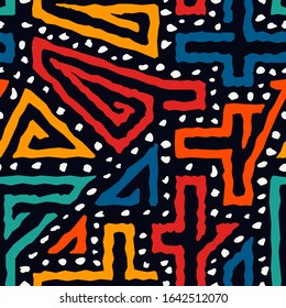 Bright modern seamless pattern. Geometric mixed texture surface print. Repeated irregular chaotic grain, amorphous shapes motif. Vivid contemporary design texture. Vector funny abstract background