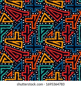 Bright modern seamless pattern. Geometric mixed texture surface print. Repeated irregular chaotic grain, amorphous shapes motif. Vivid contemporary design texture. Vector funny abstract background