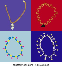 Bright modern set bracelets and necklaces. Jewelry background. vector
