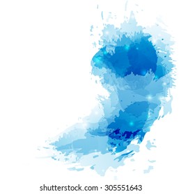 Bright modern splatter abstract background watercolor hand painted brush stroke element with glow effects. Vector illustration