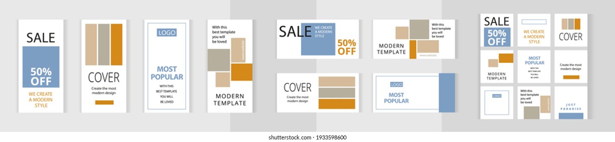 Bright modern style. Big set of editable vertical, horizontal and square floral style photo collage banners. Minimalist templates for social media posting and online advertising.