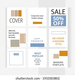 Bright modern style. Set of editable square photo collage banners. Minimalist instagram templates for social media posting and online advertising. Trend vector illustration.
