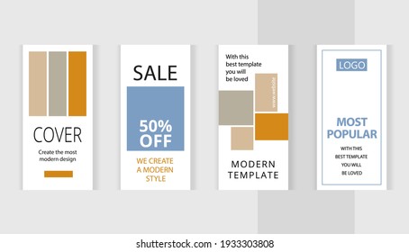 Bright modern style. Set of editable vertical photo collage banners. Minimalist instagram templates for social media posting and online advertising. Trend vector illustration.