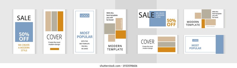Bright modern style. Set of editable vertical and horizontal photo collage banners. Minimalist templates for social media posting and online advertising. 