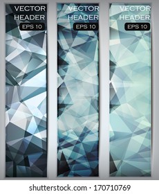 Bright and modern website header or banner set. Vector creative template. Low-poly triangles design for your advertising. 
