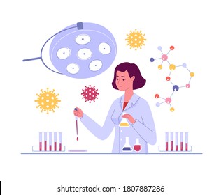 In a bright, modernly equipped laboratory, a young microbiologist is working on a new medicine. The researcher grows a colony of microorganisms in a Petri dish.