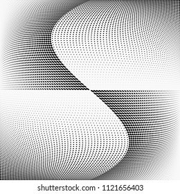 Bright monochrome geometric abstract halftone pattern. Dynamic lines and curves. Vector illustration with dots. Modern polka dots background. Template for print, fabric, textile